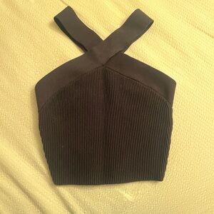 Women's Black Ribbed Cross-Back Top